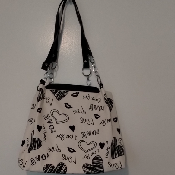 SHEIN Black and White Graphic Shoulder Bag with Leather Trim - Picture 4 of 7